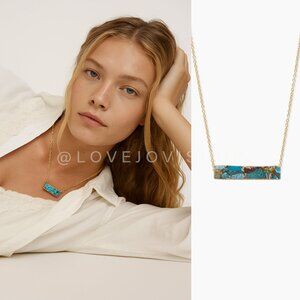 Genuine Turquoise Bar Necklace, Gold Plated